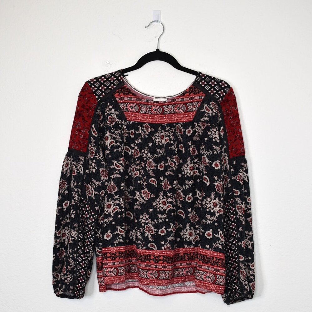 Knox Rose Black and Red Floral Blouse